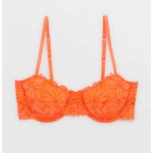Aerie Real Power Balconette Bra Orange Floral Lace Underwire 36C